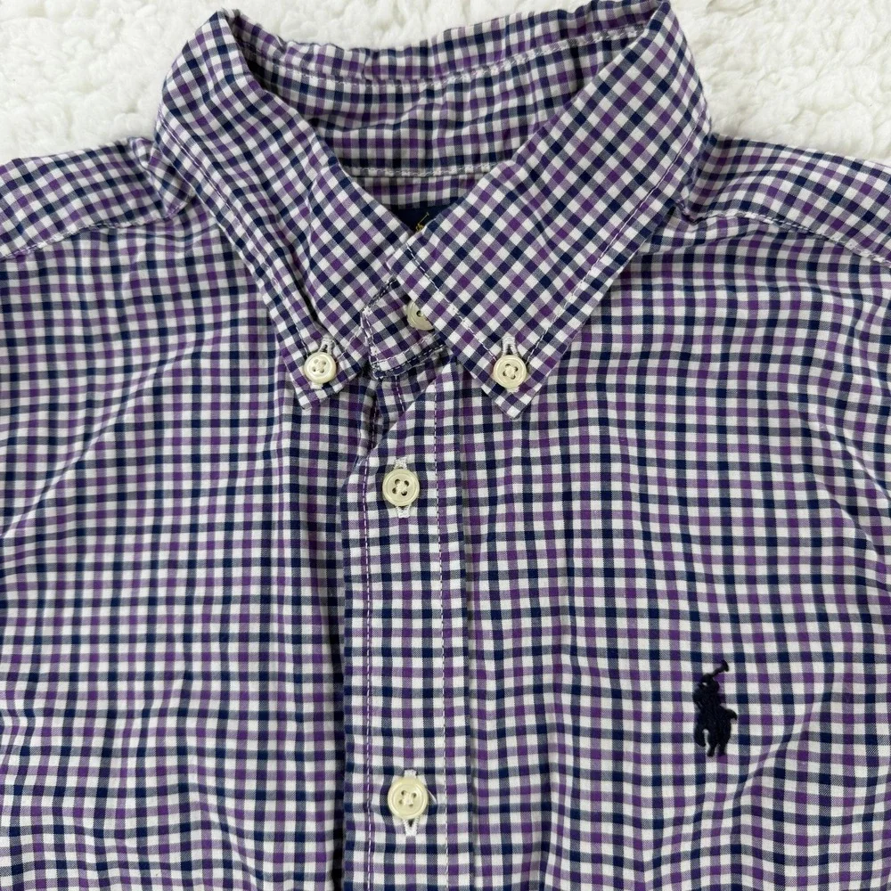 Ralph‎ Lauren Dress Shirt Boys 5 Purple Gingham Button Down Long Sleeve Logo